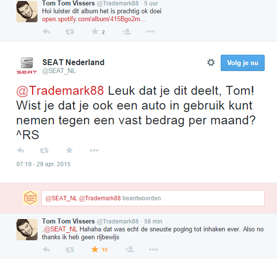 Seat inhaker op Twitter